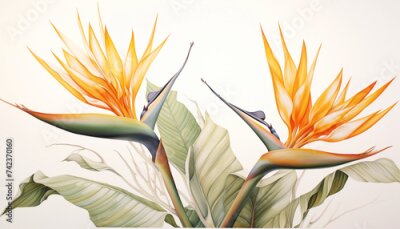 Papier peint  A Strelitzia - Bird of Paradise isolated, white background