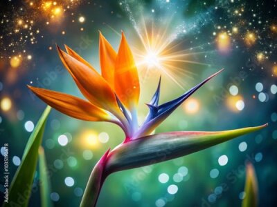 Papier peint  A Strelitzia flower sparkling with magic, vibrant colors radiating beauty. Captured in rule of thirds composition, an enchanting subject for nature and botanical photography.