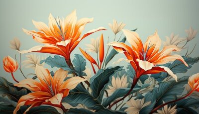 Papier peint  a vintage wallpaper illustration of Strelitzia flowers