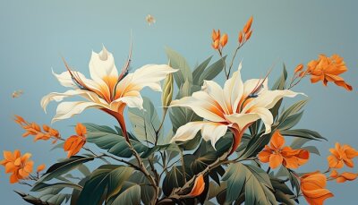 Papier peint  a vintage wallpaper illustration of Strelitzia flowers