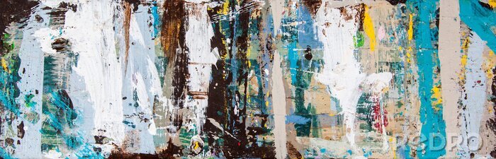 Papier peint  Abstract art with splashes of multicolor paint, as a fun, creative & inspirational background texture - in long panorama / banner.