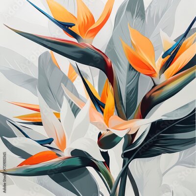 Papier peint  Abstract Bird of Paradise (Royal strelitzia) petals, black and white illustration. Illustration for design, for paintings