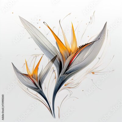 Papier peint  Abstract Bird of Paradise (Royal strelitzia) petals, black and white illustration. Illustration for design, for paintings