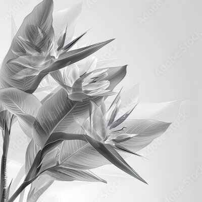 Papier peint  Abstract Bird of Paradise (Royal strelitzia) petals, black and white illustration. Illustration for design, for paintings