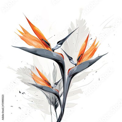 Papier peint  Abstract Bird of Paradise (Royal strelitzia) petals, black and white illustration. Illustration for design, for paintings