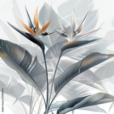 Papier peint  Abstract Bird of Paradise (Royal strelitzia) petals, black and white illustration. Illustration for design, for paintings