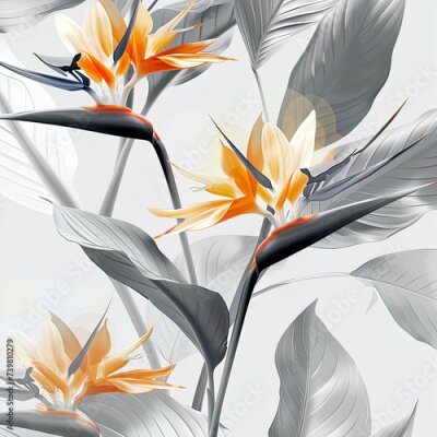Papier peint  Abstract Bird of Paradise (Royal strelitzia) petals, black and white illustration. Illustration for design, for paintings