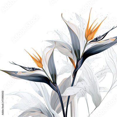 Papier peint  Abstract Bird of Paradise (Royal strelitzia) petals, black and white illustration. Illustration for design, for paintings