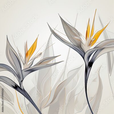 Papier peint  Abstract Bird of Paradise (Royal strelitzia) petals, black and white illustration. Illustration for design, for paintings