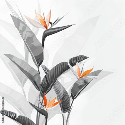 Papier peint  Abstract Bird of Paradise (Royal strelitzia) petals, black and white illustration. Illustration for design, for paintings
