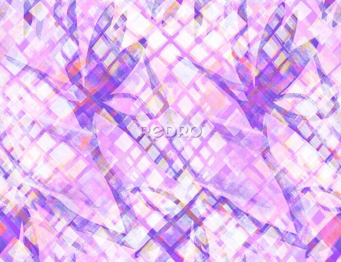 Papier peint  Abstract botanical seamless pattern. Stylized royal strelitzia flowers painted in pastel pink shades with irregular rhombus geometric texture for modern textile and surface design
