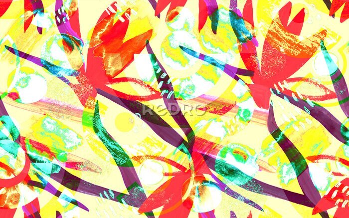 Papier peint  Abstract botanical seamless tropical pattern with stylized royal strelitzia flowers for summer textile and surface design
