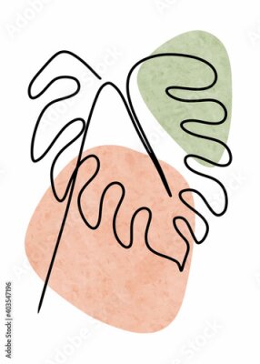 Papier peint  Abstract Botanical Wall Art, Abstract Leaves, Monstera, Strelitzia contour drawing for wall decoration, postcard or brochure design. Vector illustration.