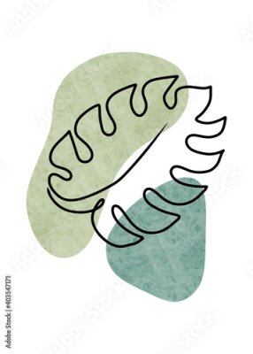 Papier peint  Abstract Botanical Wall Art, Abstract Leaves, Monstera, Strelitzia contour drawing for wall decoration, postcard or brochure design. Vector illustration.