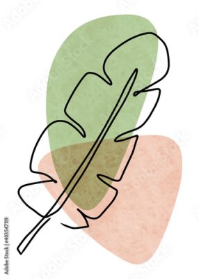 Papier peint  Abstract Botanical Wall Art, Abstract Leaves, Monstera, Strelitzia contour drawing for wall decoration, postcard or brochure design. Vector illustration.