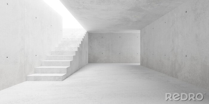 Papier peint  Abstract empty, modern concrete walls room with stairs and indirect lit from above - industrial interior or gallery background template