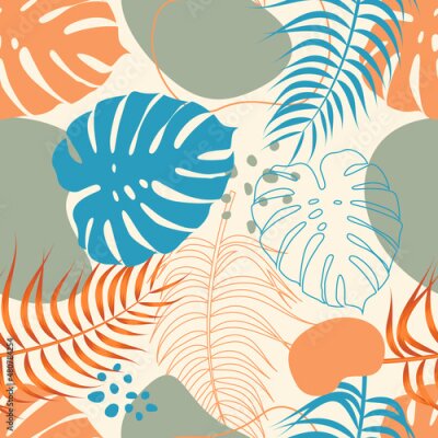 Papier peint  Abstract Floral seamless pattern with leaves. tropical background	