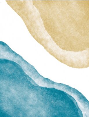 abstract minimal art watercolor paint round shape by gold and teal blue green colors on white background.
