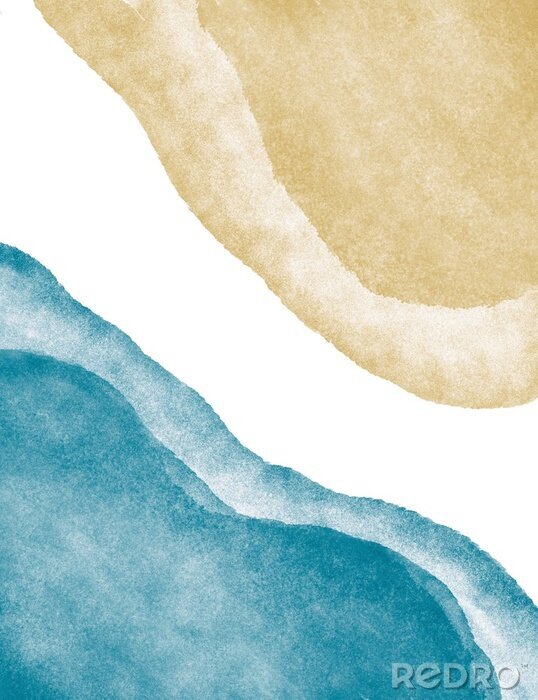 Papier peint  abstract minimal art watercolor paint round shape by gold and teal blue green colors on white background.