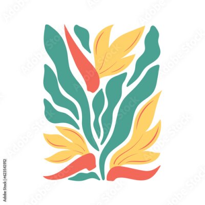 Papier peint  Abstract modern poster, card with bird of paradise, Strelitzia reginae. Groovy abstract vector flower art design. Organic floral doodle shapes in trendy naive retro hippie 60s 70s style