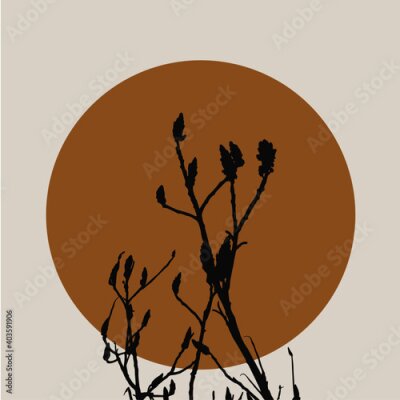 Papier peint  Abstract one line art flower. Strelitzia contour drawing. Minimal art flower on geometric shapes backgroud. Modern black and white illustration. Elegant continuous line drawing