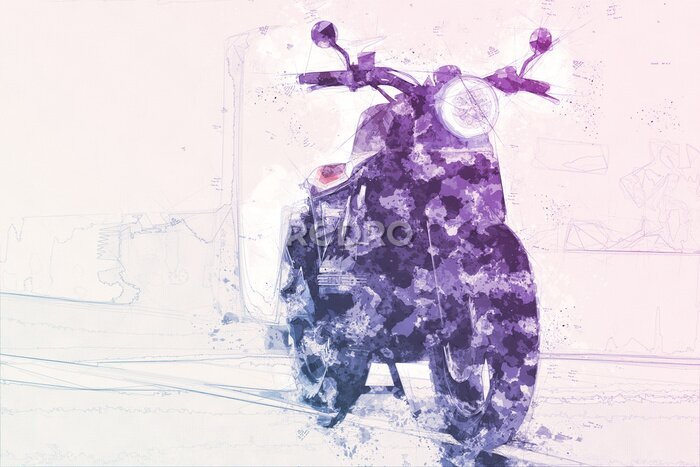 Papier peint  Abstract painted motocycle with texture, blue and purple colors