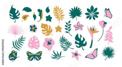 Papier peint  Abstract set with flat art tropical leaves.