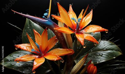 Papier peint  Abstract strelitzia flower on a dark background.