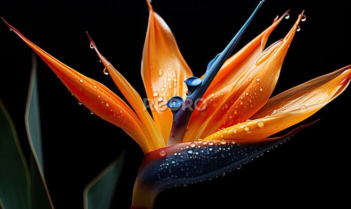 Papier peint  Abstract strelitzia flower on a dark background.