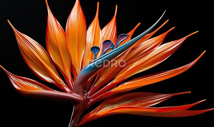 Papier peint  Abstract strelitzia flower on a dark background.