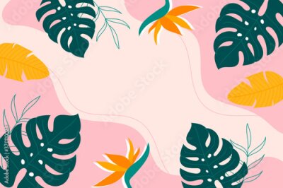 Papier peint  Abstract tropical background with green monstera leaves,strelitzia and bananas leaves