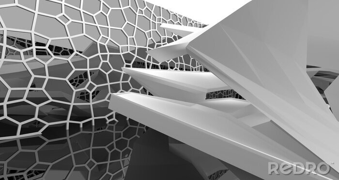 Papier peint  Abstract white and black interior multilevel public space with window. 3D illustration and rendering.