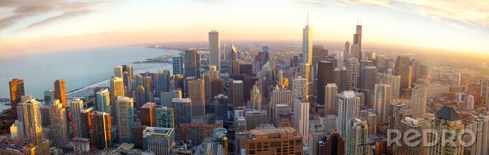 Papier peint  Aérienne panorama Chicago au coucher du soleil, IL, USA
