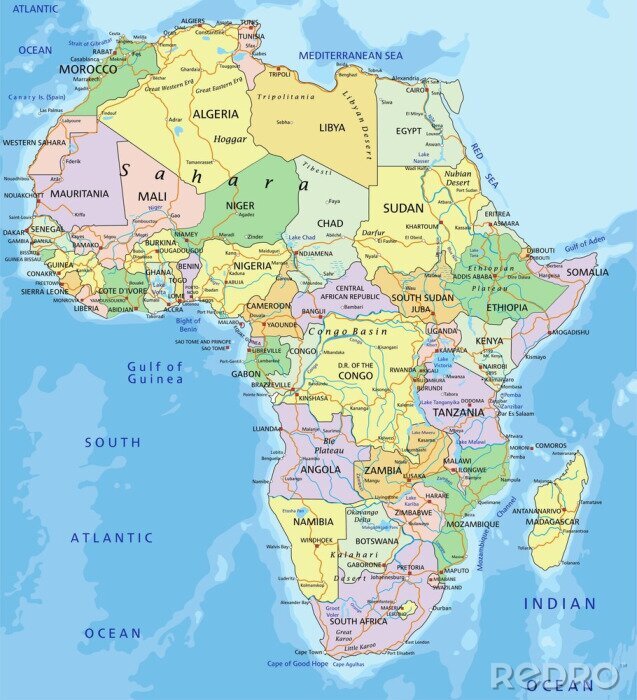 Papier peint  Afrique - très détaillée carte politique modifiable.