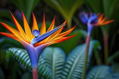 Papier peint  AI generated blooming Strelitzia flower with green leaves
