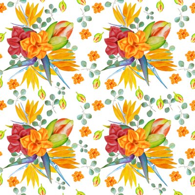 Papier peint  Amaryllis flowers strelitzia buds a bouquet of tropical flowers pattern