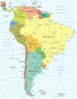 Amérique du Sud carte - très détaillées illustration vectorielle.