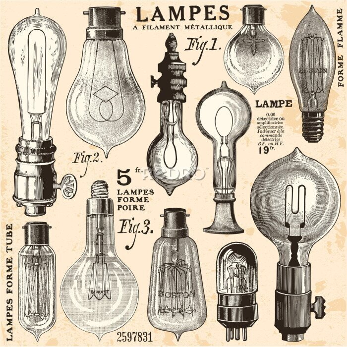 Papier peint  Ampoules d'illustration vintage