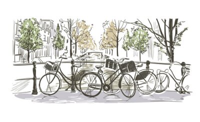 Papier peint  Amsterdam bicycles vector illustration sketch watercolor sketch