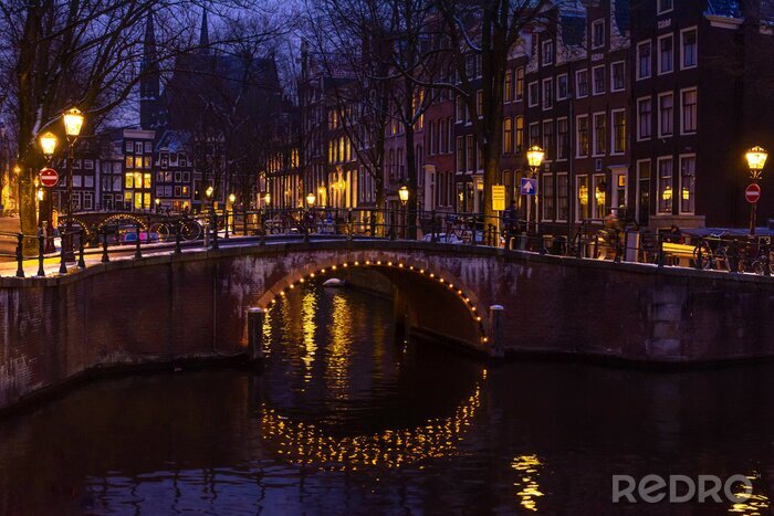 Papier peint  Amsterdam pont éclairé