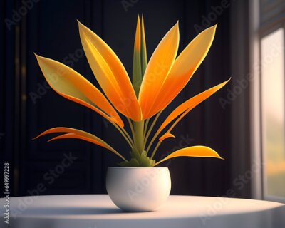 Papier peint  An isolated strelitzia plant with tall green leaves in full view and centered with soft lighting, strong contrast, ultra realistic