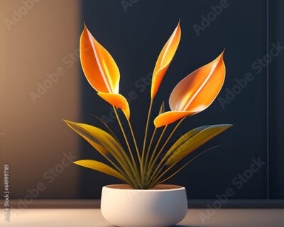 Papier peint  An isolated strelitzia plant with tall green leaves in full view and centered with soft lighting, strong contrast, ultra realistic
