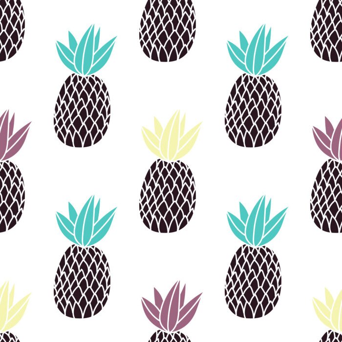 Papier peint  Ananas sur fond blanc