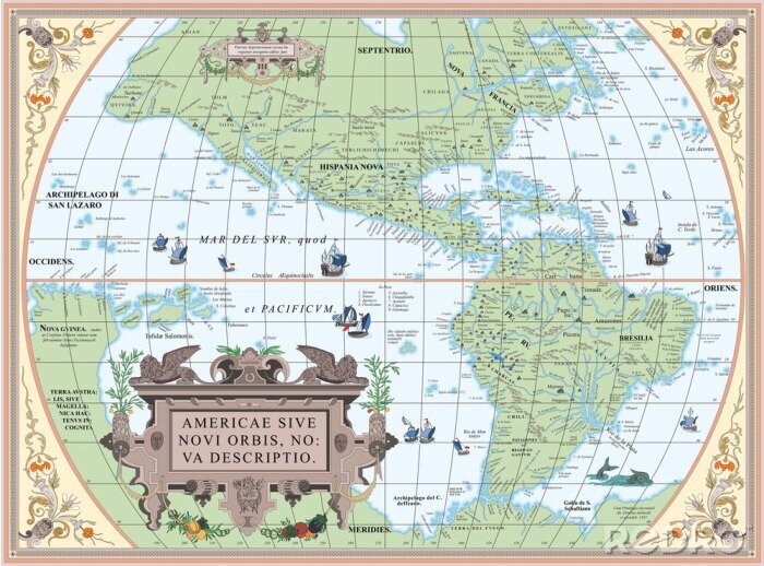 Papier peint  Ancienne carte de l'Amérique du Nord et du Sud