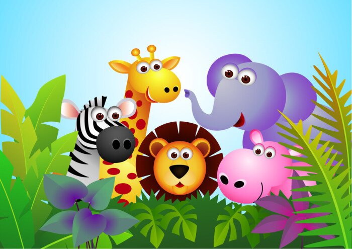 Papier peint  Animal cartoon dans la jungle