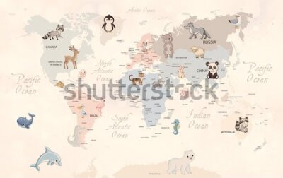 Papier peint  Animals world map for kids wallpaper design