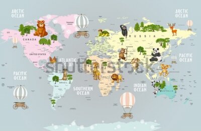 Papier peint  Animals world map for kids wallpaper design