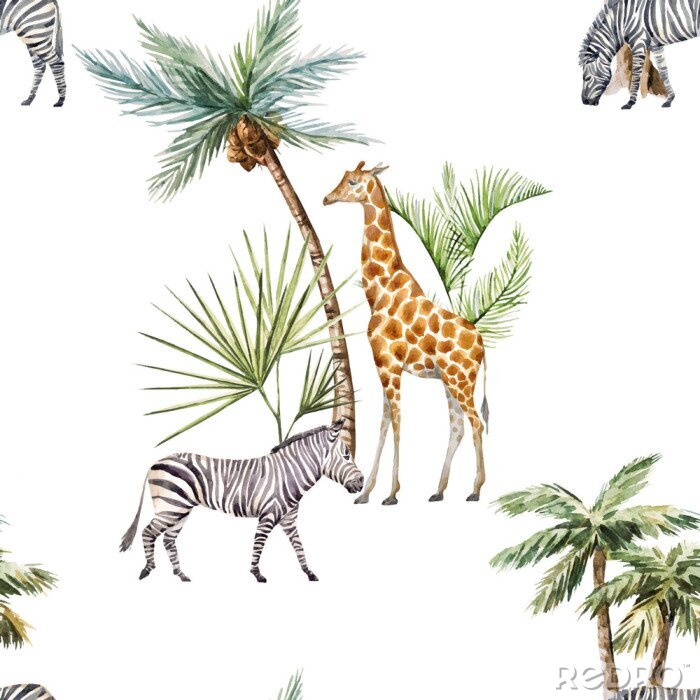 Papier peint  Animaux africains et palmiers