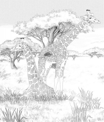 Papier peint  Animaux Afrique en dessin
