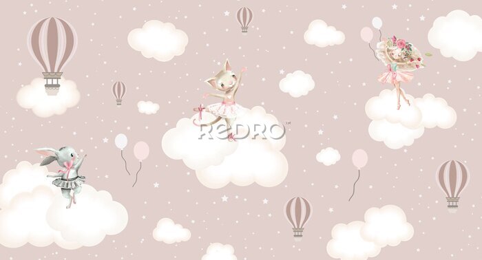 Papier peint  Animaux dansants sur des petits nuages